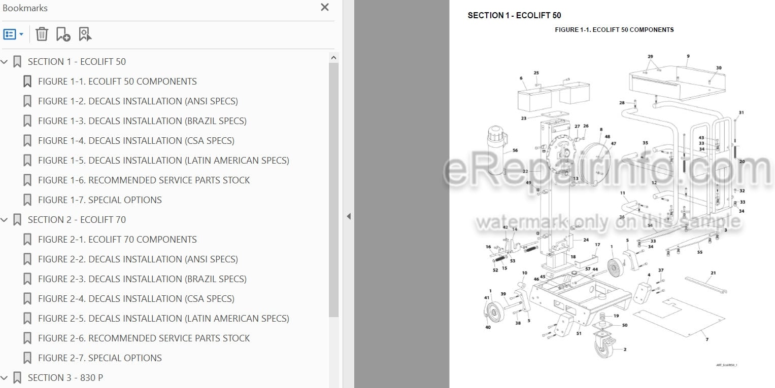 Photo 3 - JLG Ecolift 50 Ecolift 70 830P Illustrated Parts Manual Vertical Mast 31215864 SN2