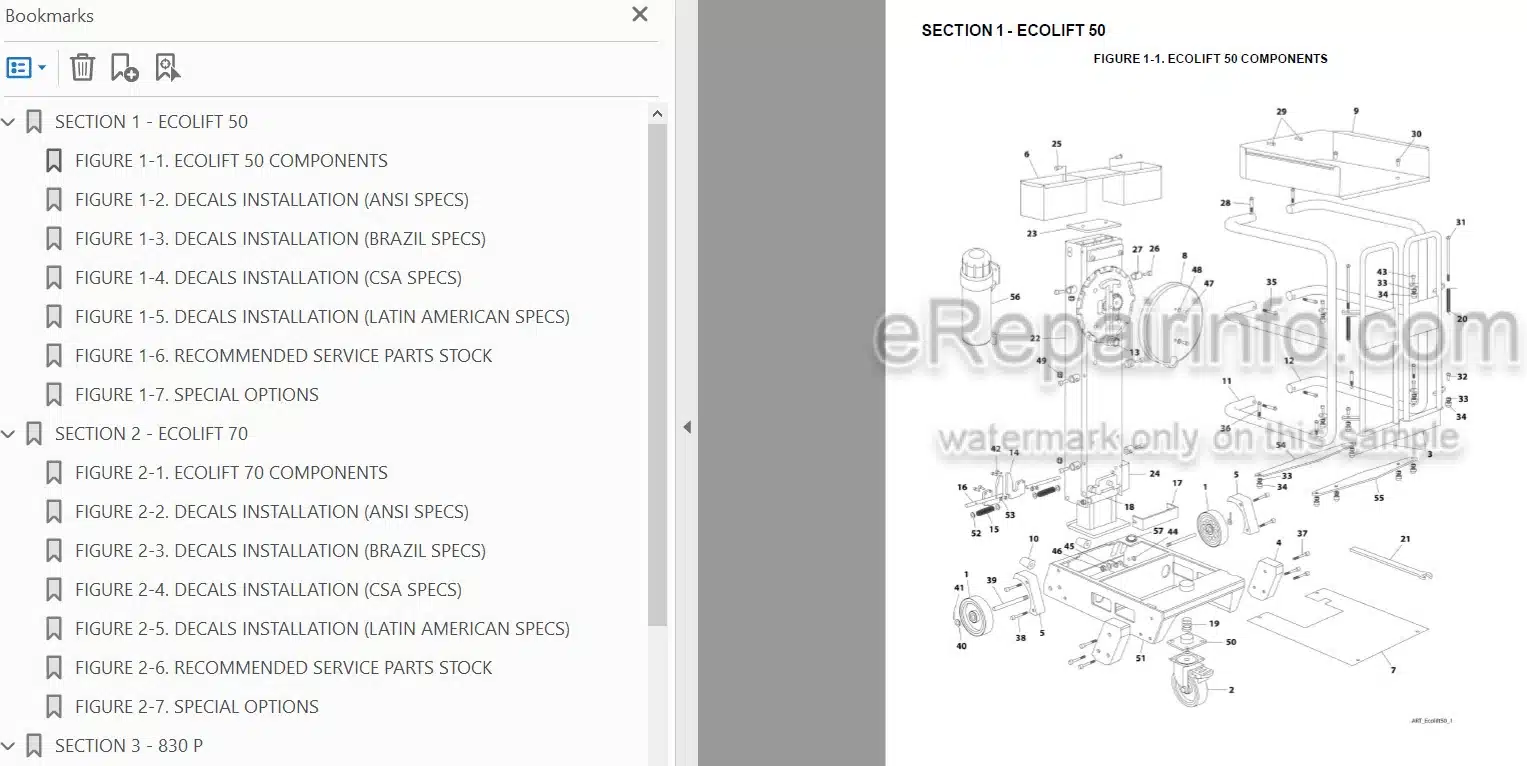 Photo 3 - JLG Ecolift 50 Ecolift 70 830P Illustrated Parts Manual Vertical Mast 31215864 SN2
