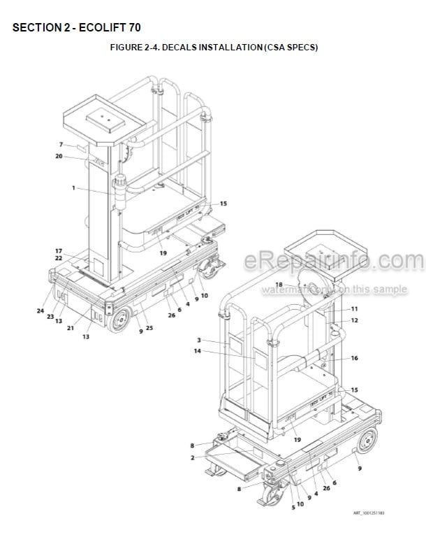 Photo 1 - JLG Ecolift 50 Ecolift 70 830P Illustrated Parts Manual Vertical Mast 31215864 SN2
