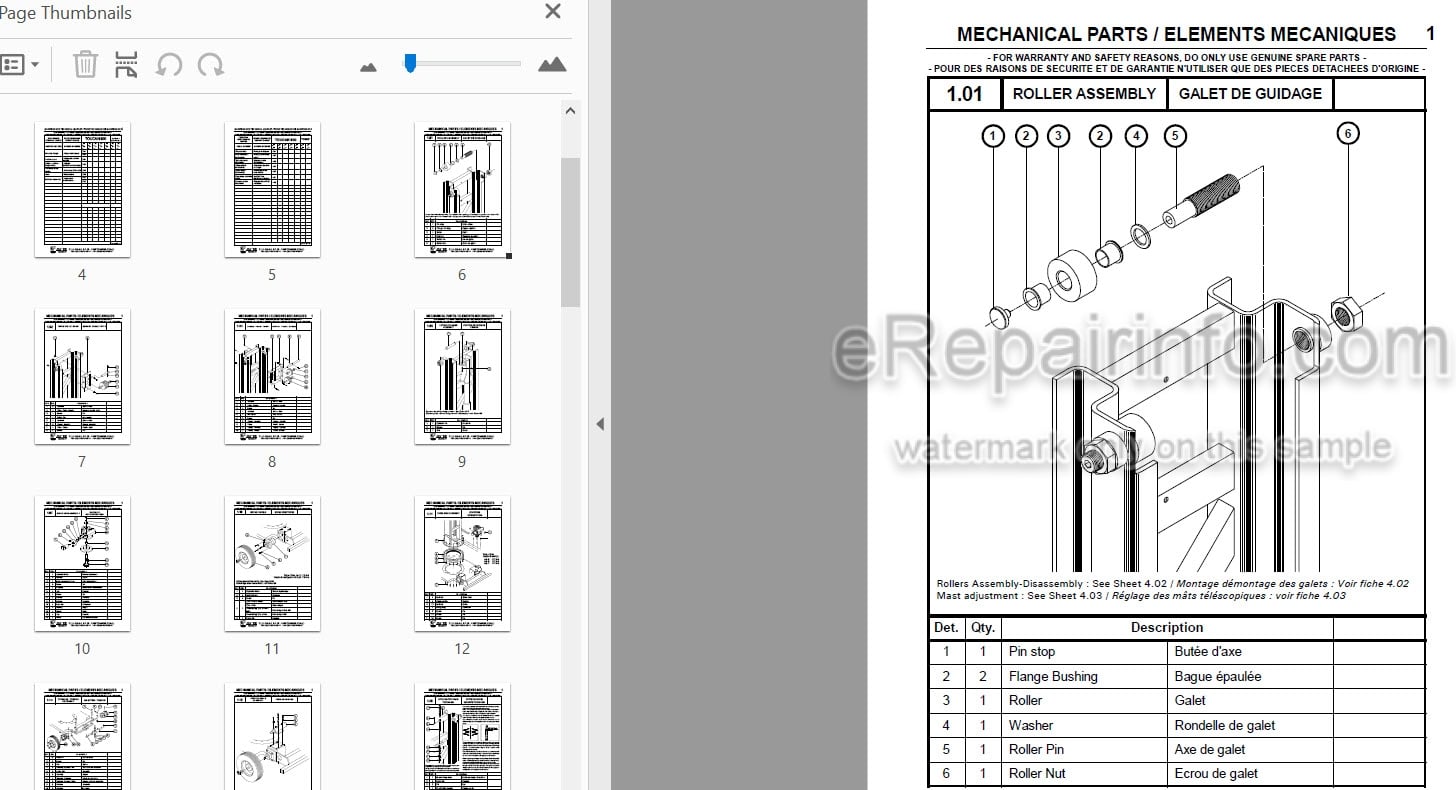 Photo 4 - JLG Grove Delta Toucan 900EH Spare Parts Manual Mast Boom Lift MA0087-00