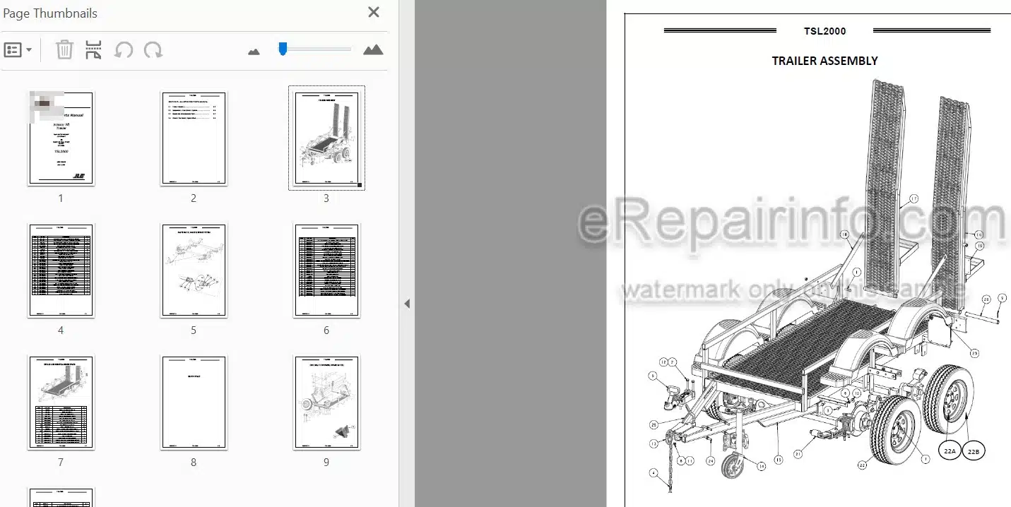 Photo 3 - JLG TSL 2000 Illustrated Parts Manual Scissor Lift Trailer 1001233509