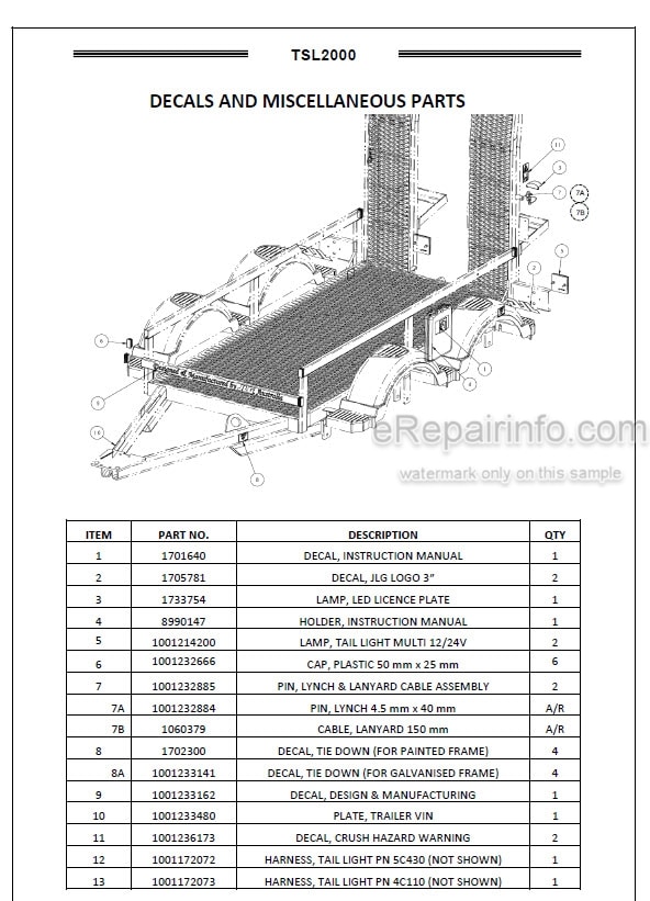 Photo 4 - JLG TSL 2000 Illustrated Parts Manual Scissor Lift Trailer 1001233509