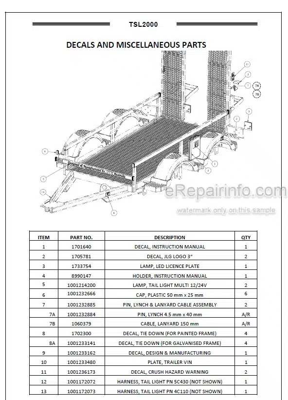 Photo 4 - JLG TSL 2000 Illustrated Parts Manual Scissor Lift Trailer 1001233509