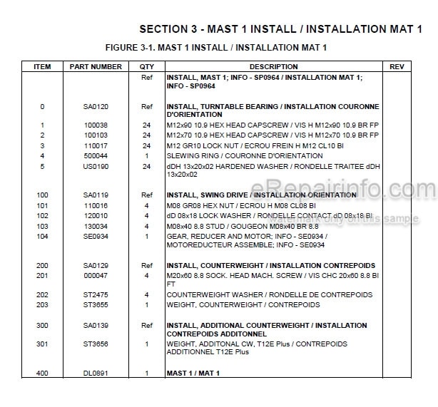 Photo 4 - JLG Toucan 12E 32E Illustrated Parts Manual Mast Boom Lift 31210150 SN1