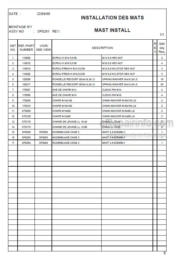 Photo 5 - JLG Toucan 800 800A Spare Parts Manual Mast Boom Lift MA0161-02
