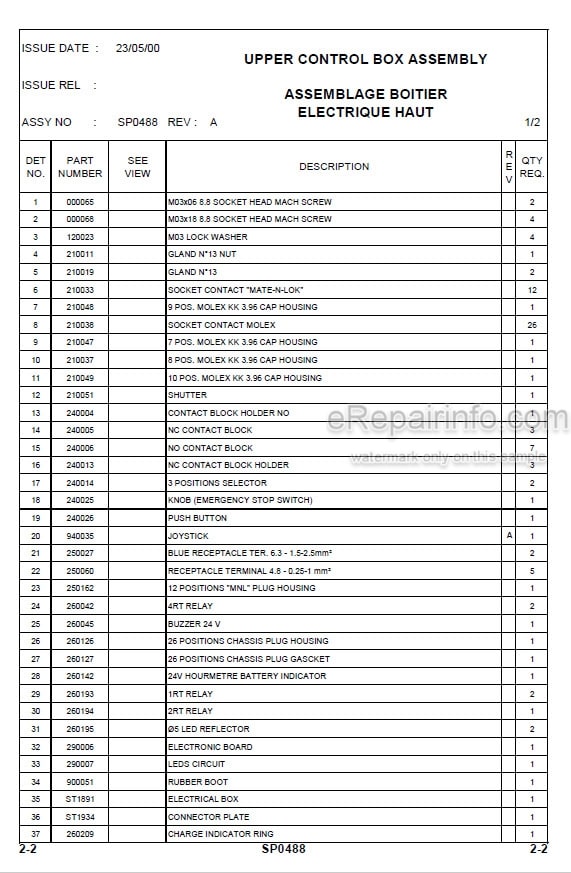 Photo 4 - JLG V2039E Spare Parts Manual Mast Boom Lift MA0201-03
