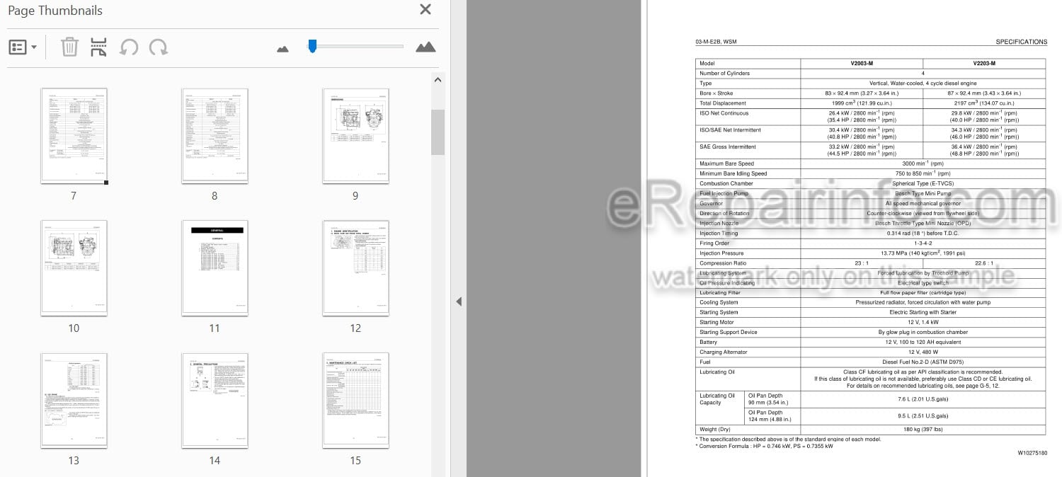 Photo 3 - Kubota 03-M-E2B Series Workshop Manual Diesel Engine 9Y011-02813