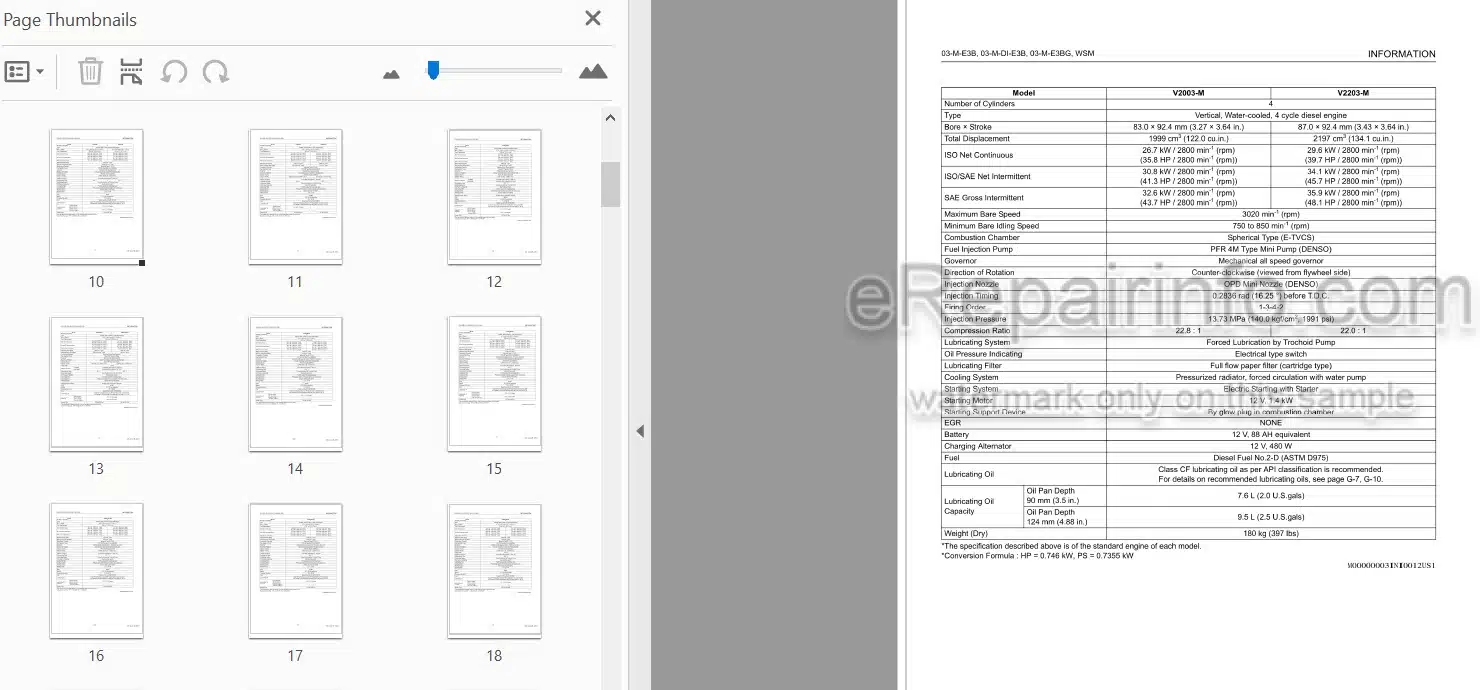 Photo 3 - Kubota 03-M-E3B 03-M-DI-E3B 03-M-E3BG Series Workshop Manual Diesel Engine 9Y111 -02570
