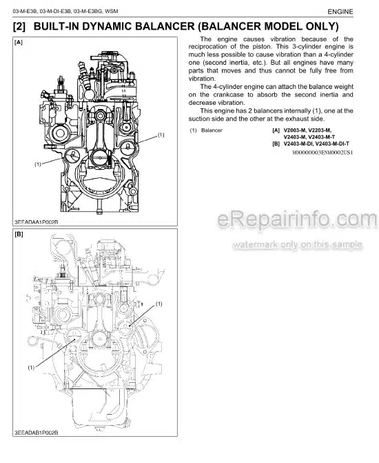 Photo 5 - Kubota 03-M-E3B 03-M-DI-E3B 03-M-E3BG Series Workshop Manual Diesel Engine 9Y111 -02570