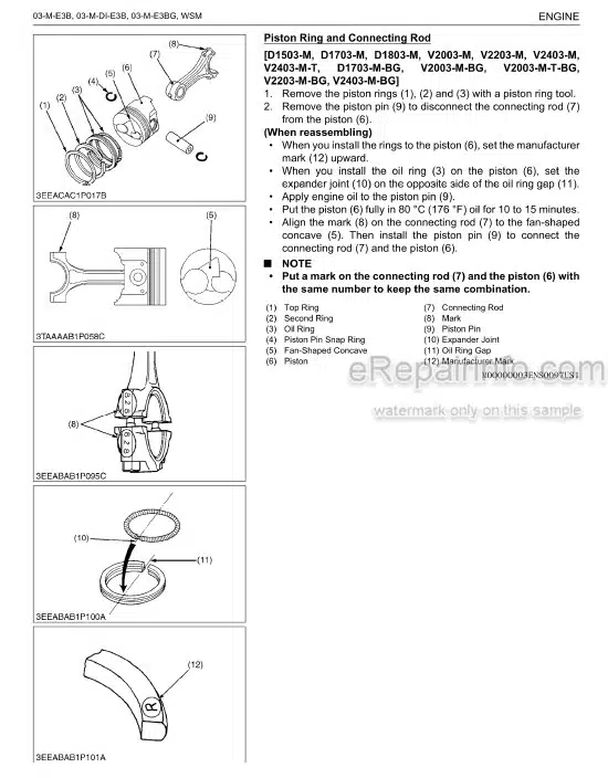 Photo 3 - Kubota 03-M-E3B 03-M-DI-E3B 03-M-E3BG Series Workshop Manual Diesel Engine 9Y111 -02570