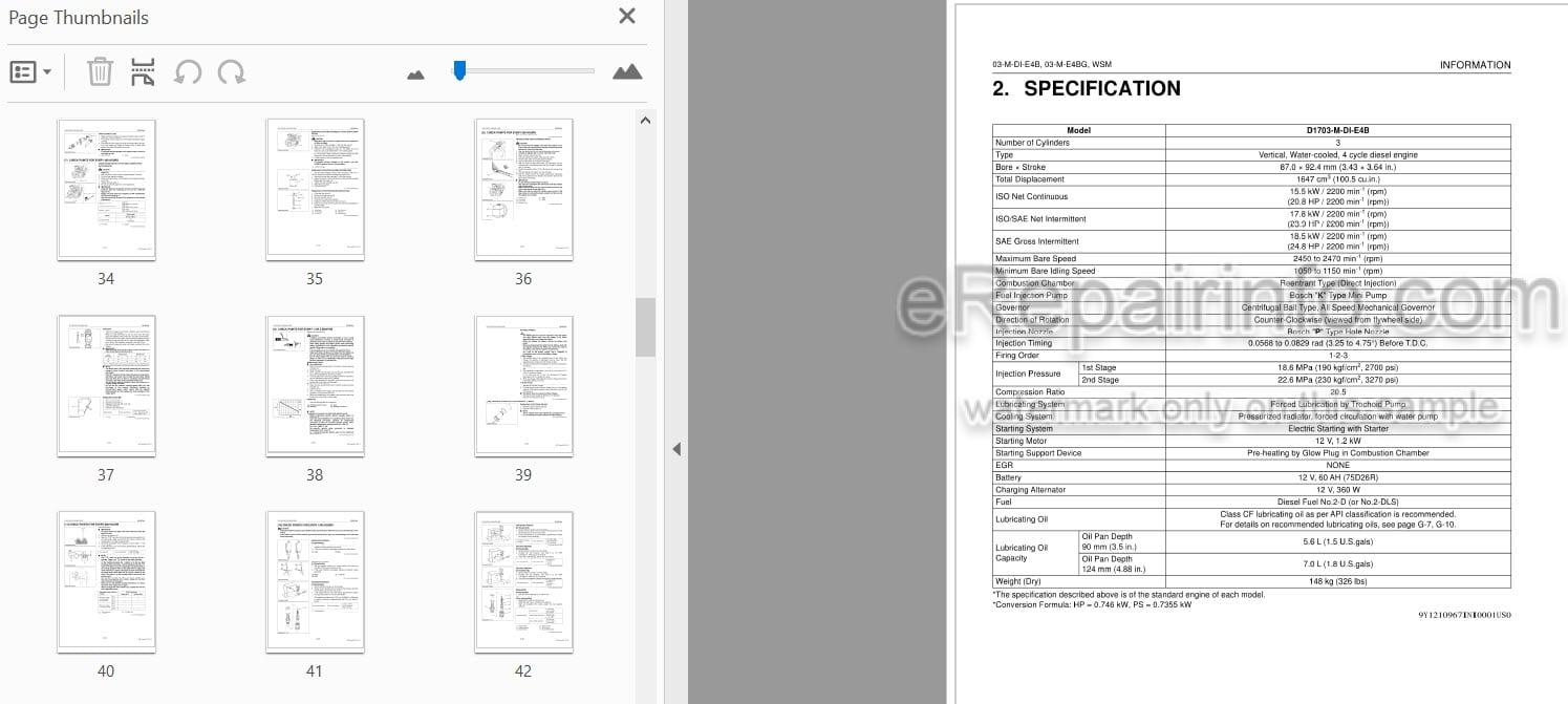 Photo 3 - Kubota 03M-DI-E4B 03-M-E4BG Series Workshop Manual Diesel Engine 9Y111-09676