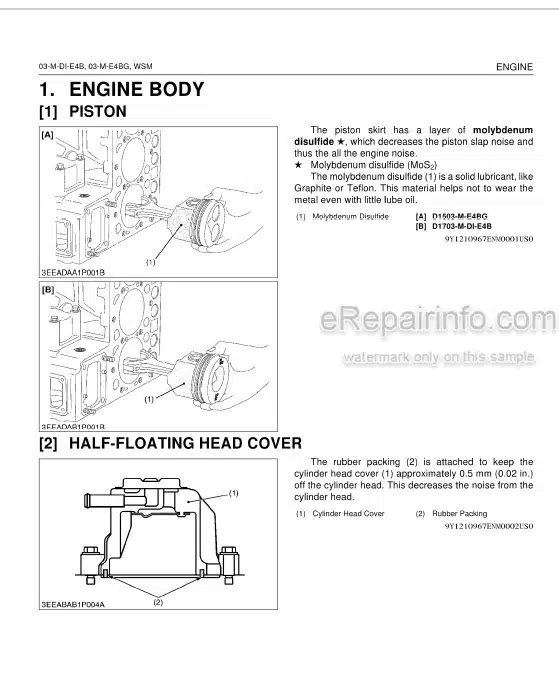 Photo 5 - Kubota 03M-DI-E4B 03-M-E4BG Series Workshop Manual Diesel Engine 9Y111-09676