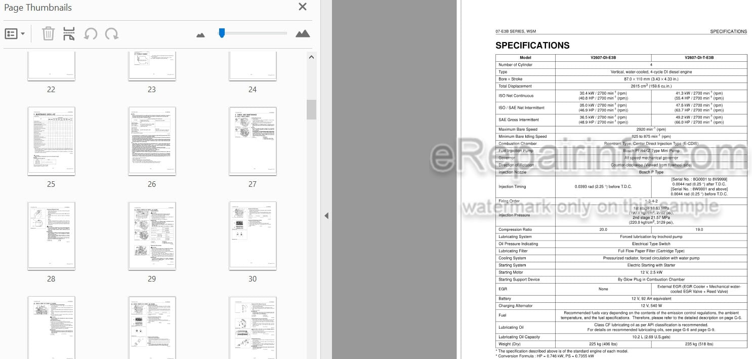 Photo 3 - Kubota 07-E3B Series Workshop Manual Diesel Engine 9Y111-01039