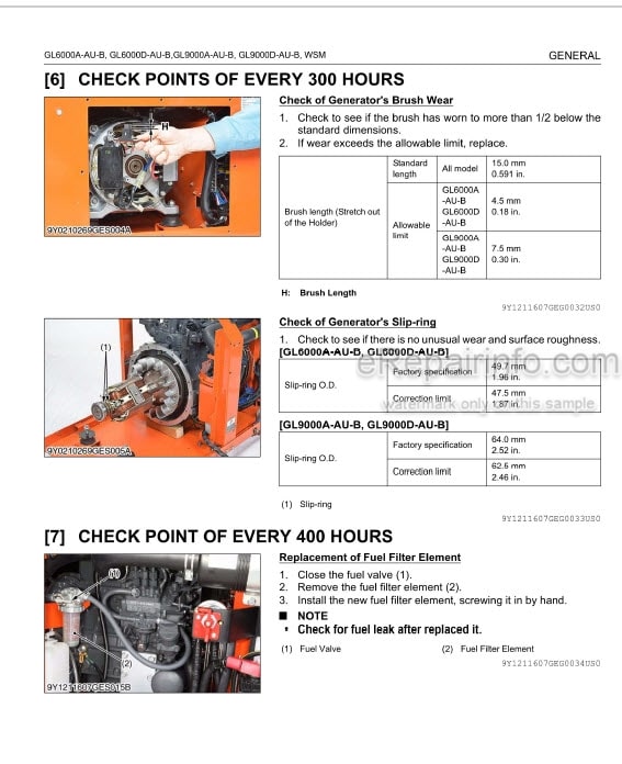 Photo 5 - Kubota GL6000A-AU-B GL6000D-AU-B GL9000A-AU-B GL9000D-AU-B Workshop Manual Diesel Generator 9Y111-16070