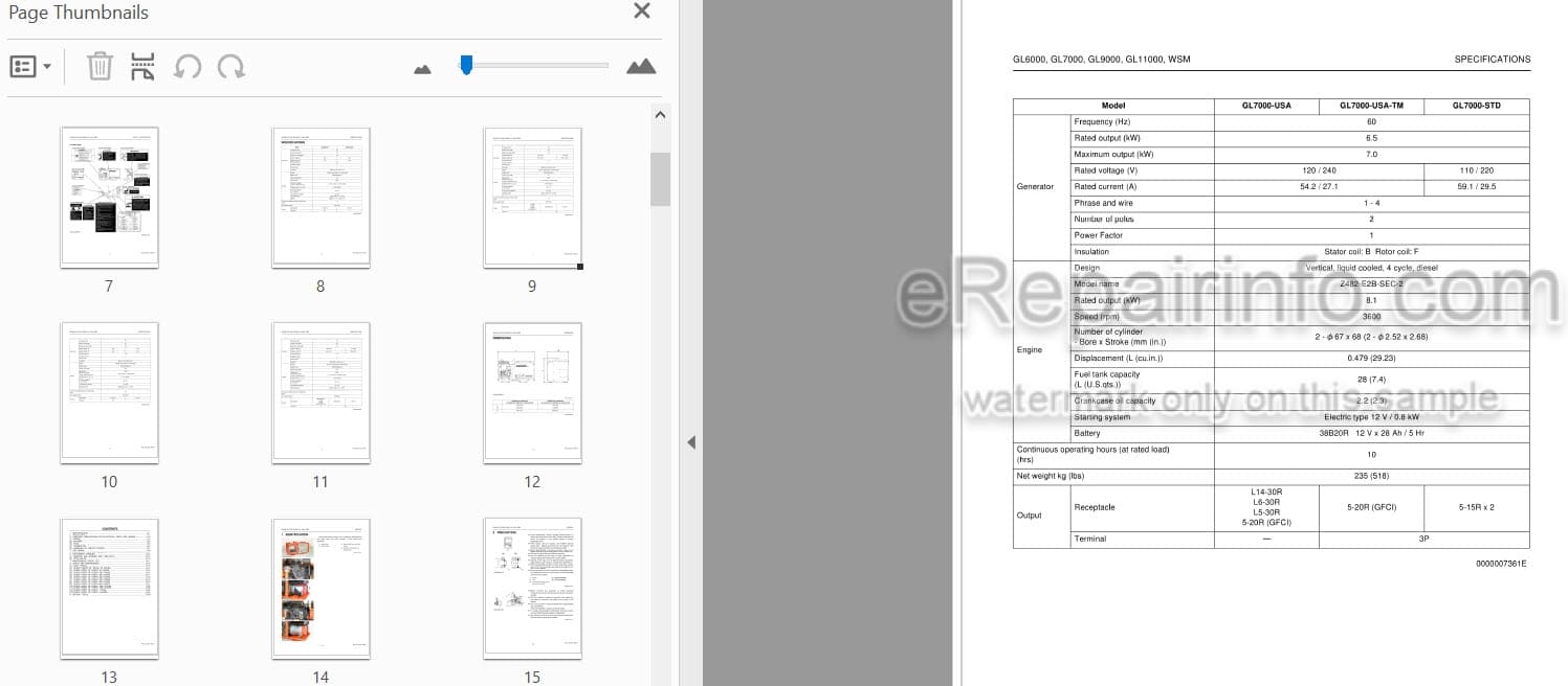 Photo 4 - Kubota GL6000 GL7000 GL9000 GL11000 Workshop Manual Diesel Generator 9Y011-02691
