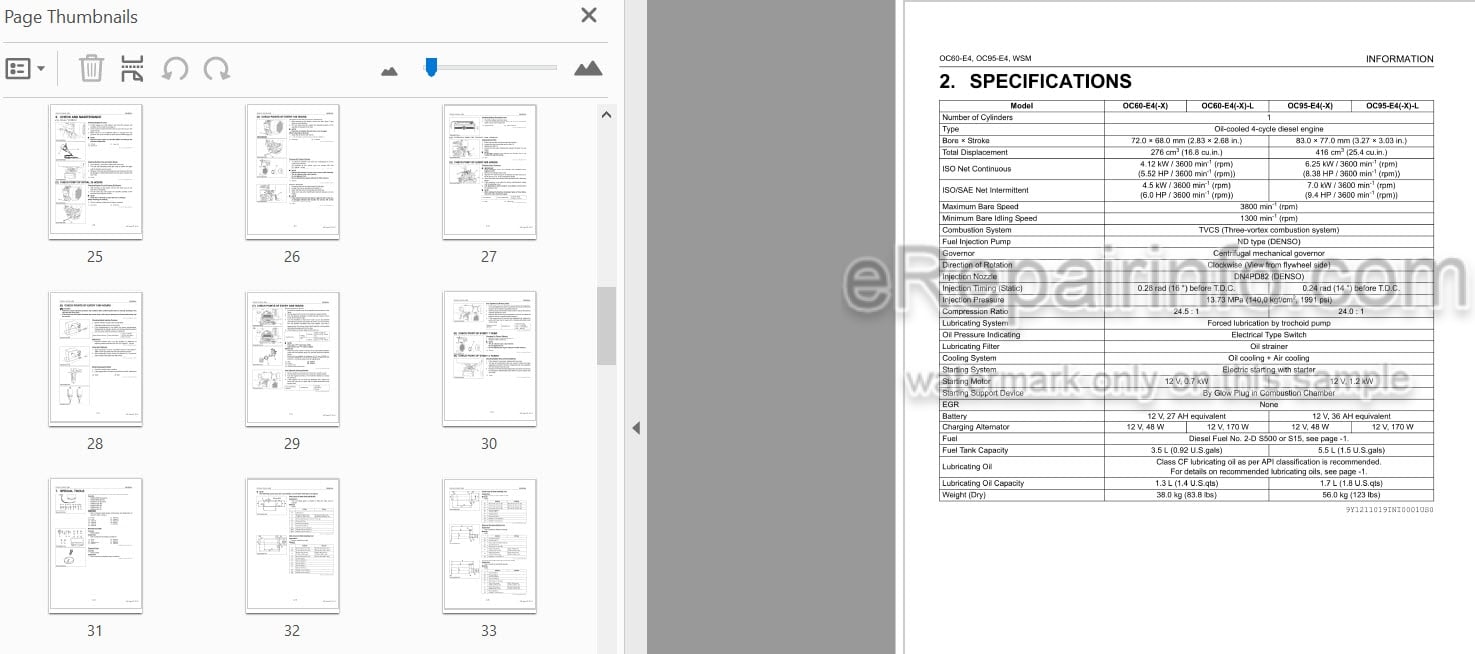 Photo 3 - Kubota OC60-E4 OC95-E4 Workshop Manual Diesel Engine 9Y111-10190