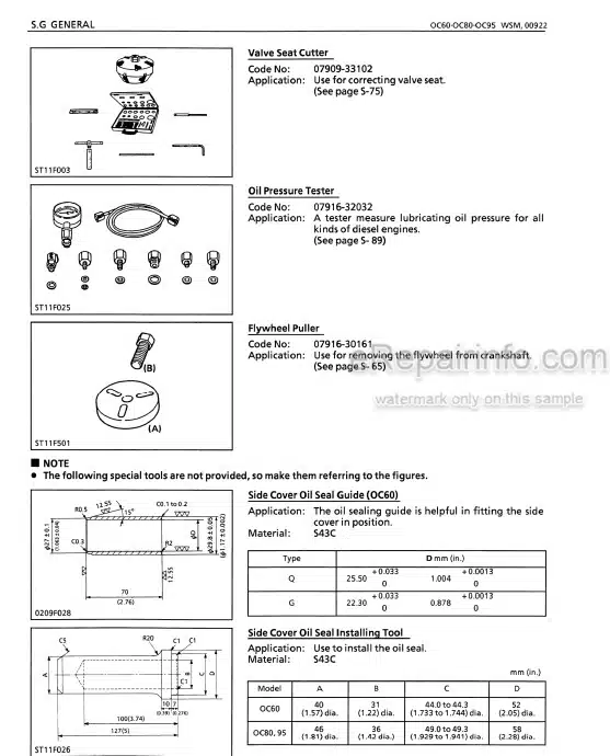 Photo 4 - Kubota OC60 OC80 OC95 Workshop Manual Diesel Engine 9Y011-00923