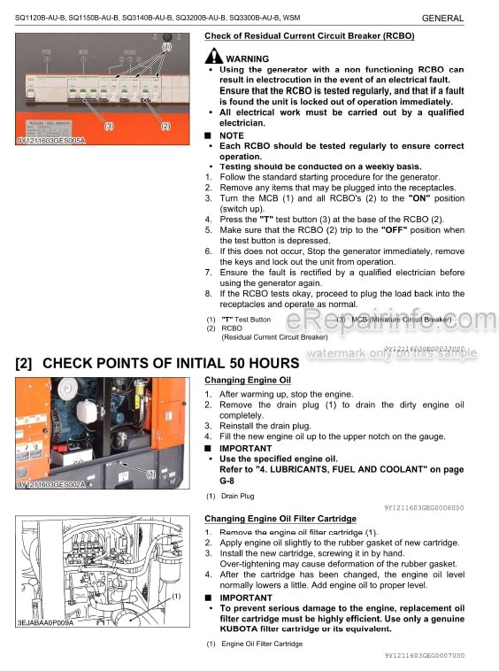 Photo 5 - Kubota SQ1120B-AU-B To SQ3300B-AU-B Workshop Manual Diesel Generator 9Y111-16030