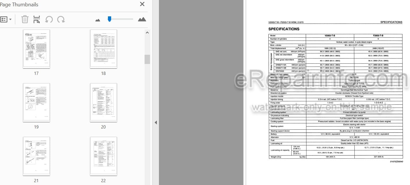 Photo 4 - Kubota V2003-T-B F2503-T-B Workshop Manual Diesel Engine