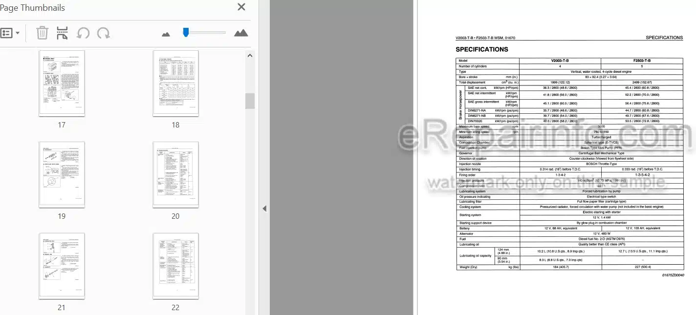 Photo 4 - Kubota V2003-T-B F2503-T-B Workshop Manual Diesel Engine