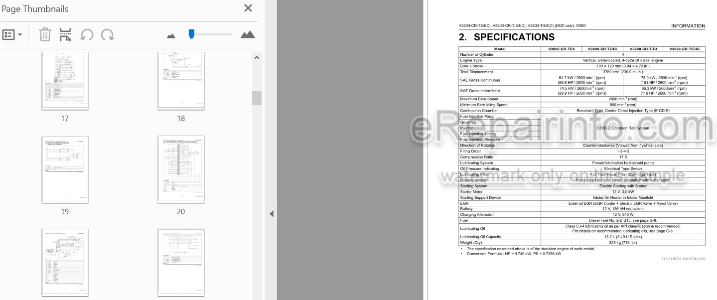 Photo 4 - Kubota V3800-CR-TE4 To V3800-TIE4C Engine Workshop Manual Diesel Engine 9Y111-06516