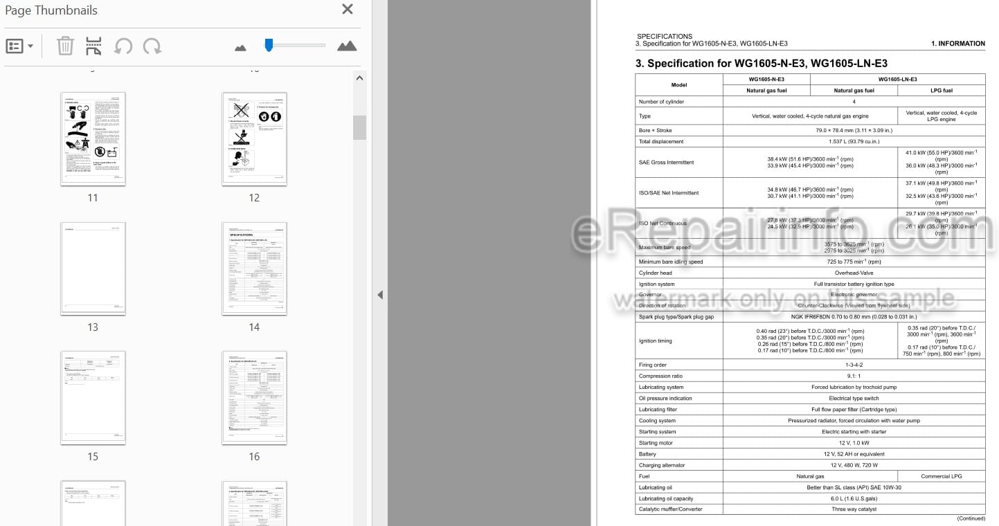 Photo 3 - Kubota WG1605-E3 Workshop Manual Gasoline LPG Natural Gas Engine 9Y111-06615