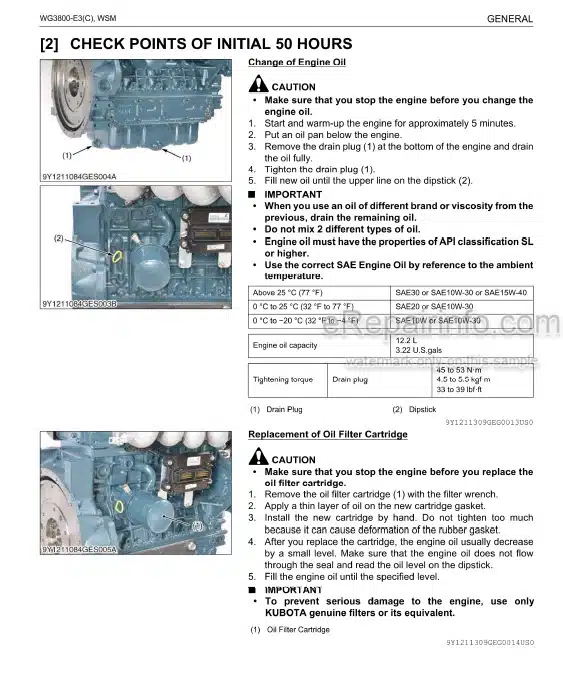 Photo 7 - Kubota WG1605-E3 Workshop Manual Gasoline LPG Natural Gas Engine 9Y111-06615