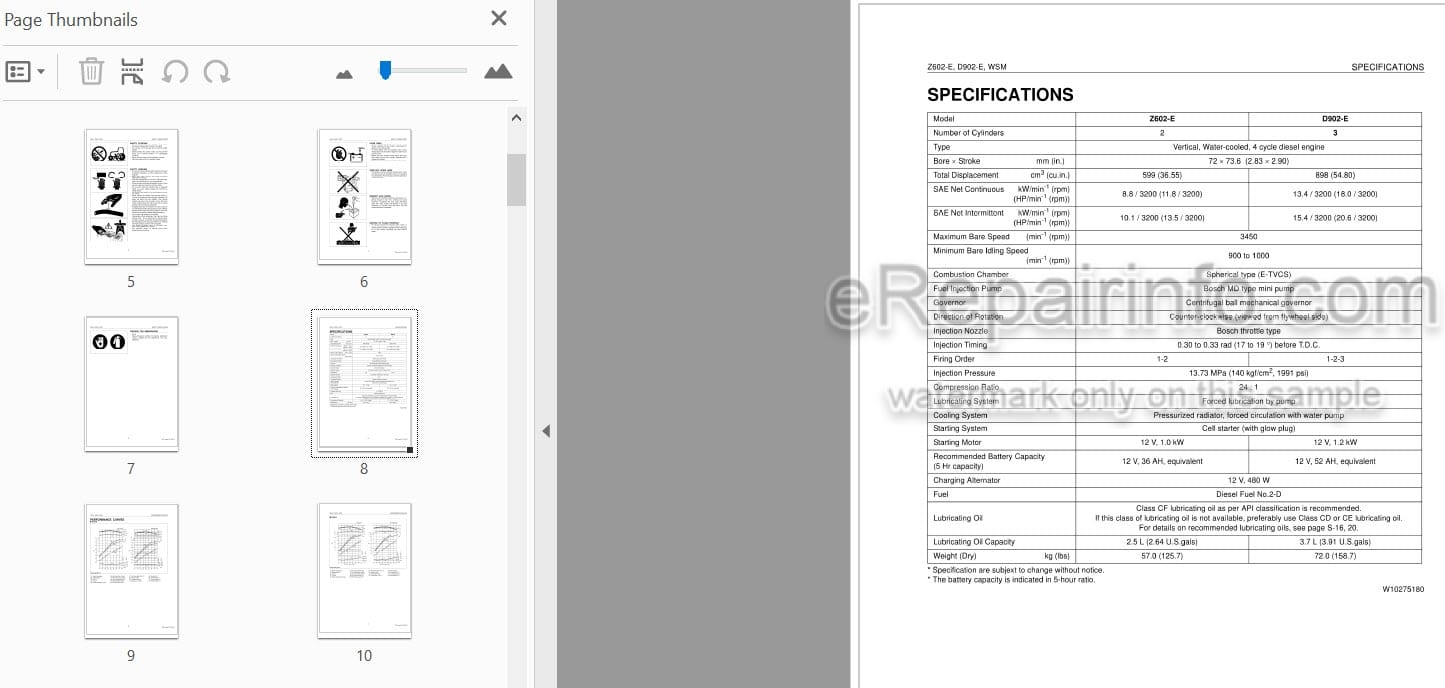 Photo 3 - Kubota Z602-E D902-E Workshop Manual Diesel Engine 9Y011-02185