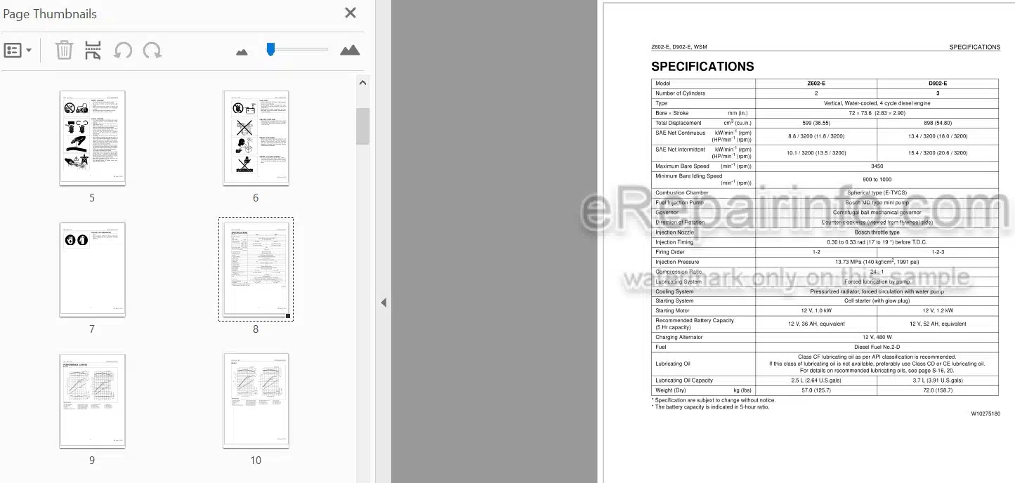 Photo 3 - Kubota Z602-E D902-E Workshop Manual Diesel Engine 9Y011-02185