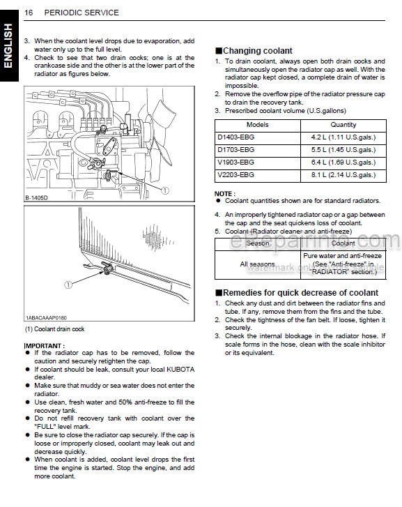 Photo 1 - Kubota D1403-EBG D1703-EBG V1903-EBG V2203-EBG Operators Manual Diesel Engine 17298-8917-1