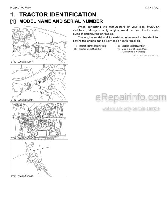 Photo 1 - Kubota M126XDTPC Workshop Manual Supplement Tractor 9Y111-03630