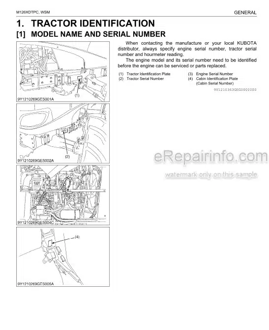 Photo 1 - Kubota M126XDTPC Workshop Manual Supplement Tractor 9Y111-03630
