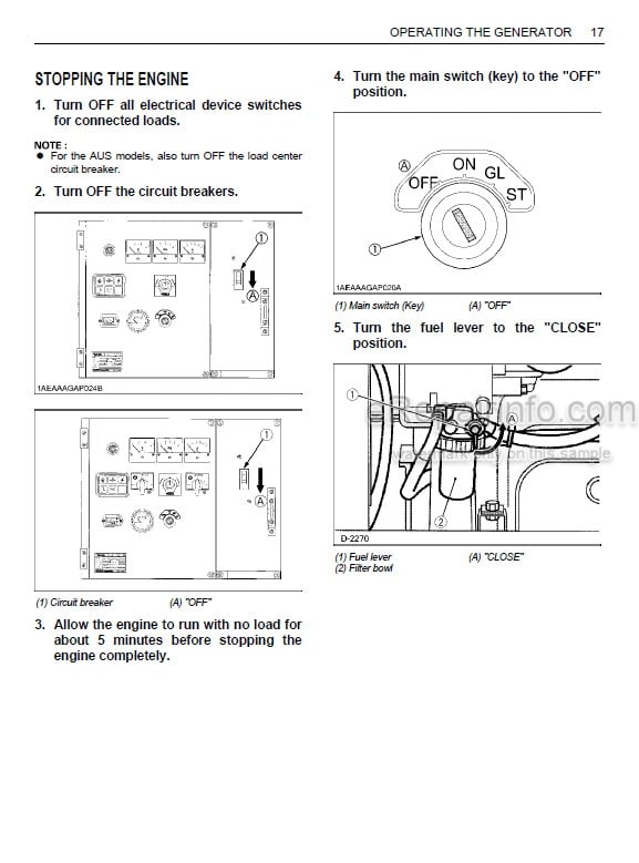 Photo 1 - Kubota SQ1120 To SQ3300 Operators Manual Diesel Generator 1G296-8914-1