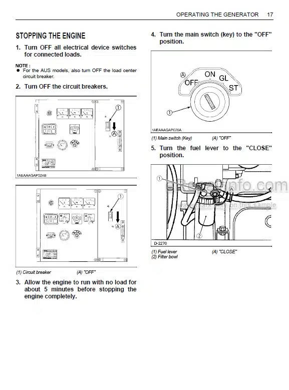Photo 1 - Kubota SQ1120 To SQ3300 Operators Manual Diesel Generator 1G296-8914-1
