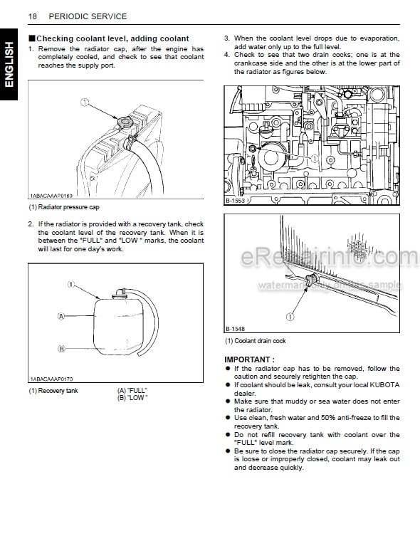 Photo 1 - Kubota V3600-E3 To V3800-DI-T-E3BG Operators Manual Diesel Engine 1J411-8911-4