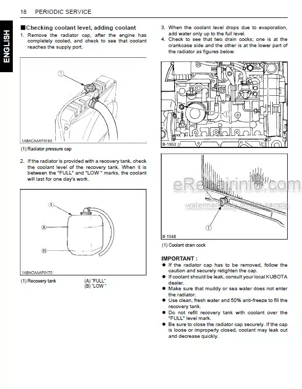 Photo 1 - Kubota V3600-E3 To V3800-DI-T-E3BG Operators Manual Diesel Engine 1J411-8911-4