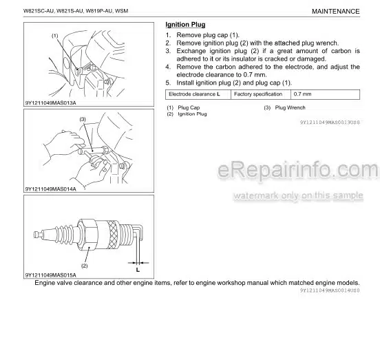 Photo 1 - Kubota W821SC-AU W821S-AU W819P-AU Workshop Manual Walk Behind Mower 9Y111-10490