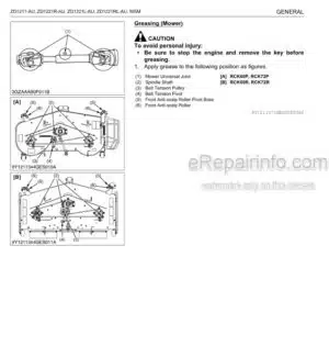 Photo 1 - Kubota ZD1211-AU ZD1221R-AU ZD1221L-AU ZD1221RL-AU Workshop Manual Mower 9Y 111-13715