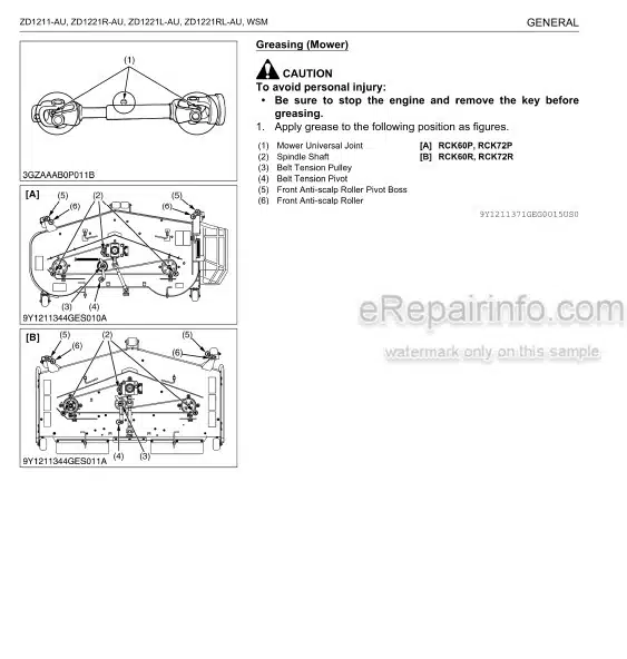 Photo 1 - Kubota ZD1211-AU ZD1221R-AU ZD1221L-AU ZD1221RL-AU Workshop Manual Mower 9Y 111-13715
