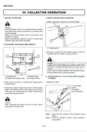 Photo 11 - Iseki SBC402X Operation Manual Supplement Diesel Riding Mower Collector 1102-01-50