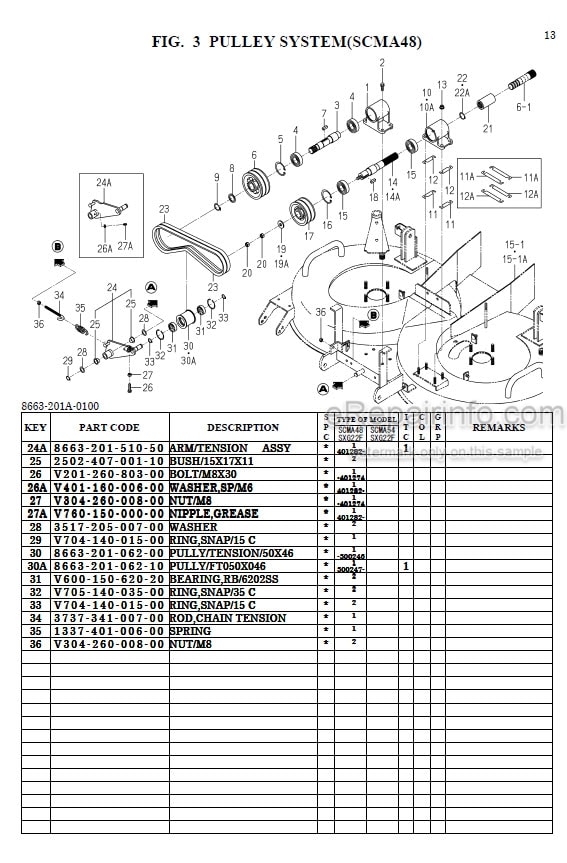 Photo 1 - Iseki SCMA48 SCMA54 Parts Catalog Mower Deck