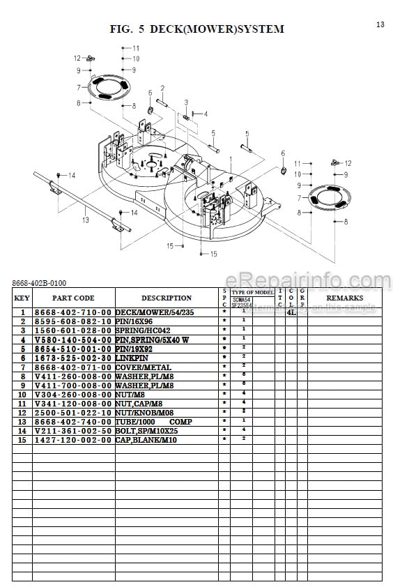 Photo 1 - Iseki SCMA54 Parts Catalog Mower Deck 8668-097-110-0A