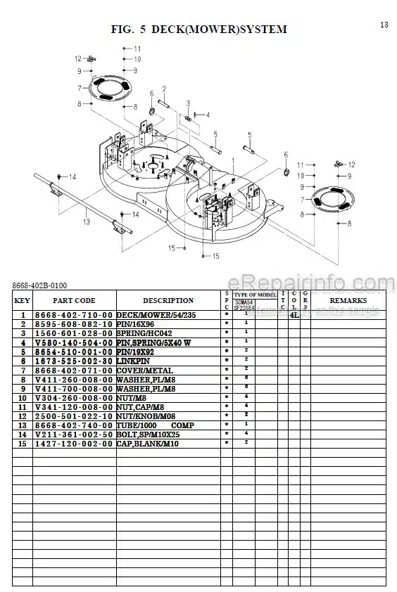 Photo 1 - Iseki SCMA54 Parts Catalog Mower Deck 8668-097-110-0A