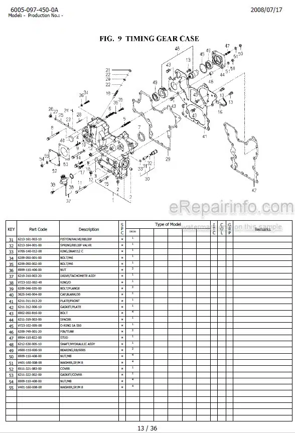 Photo 1 - Iseki SF333 Parts Catalog Mower Engine 6005-097-450-0A