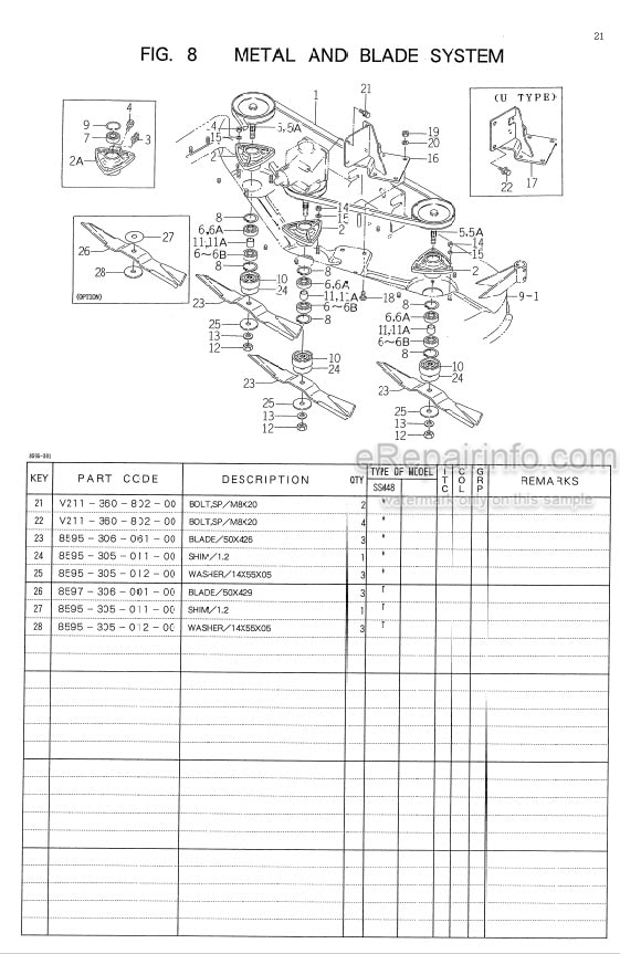 Photo 1 - Iseki SSM48 SRM48 SBC350 Parts Catalog Mower Deck 8595-098-100-10