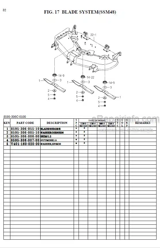 Photo 1 - Iseki SSM48 SSM54 SMM54 SRM54 Parts Catalog Mower Deck 8595-097-180-00