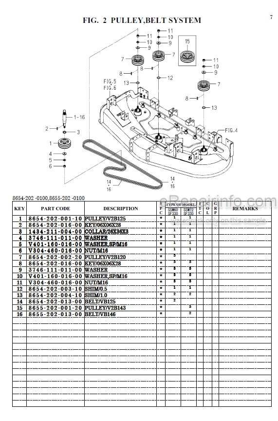 Photo 1 - Iseki SSM60 SSM72 Parts Catalog Mower Deck