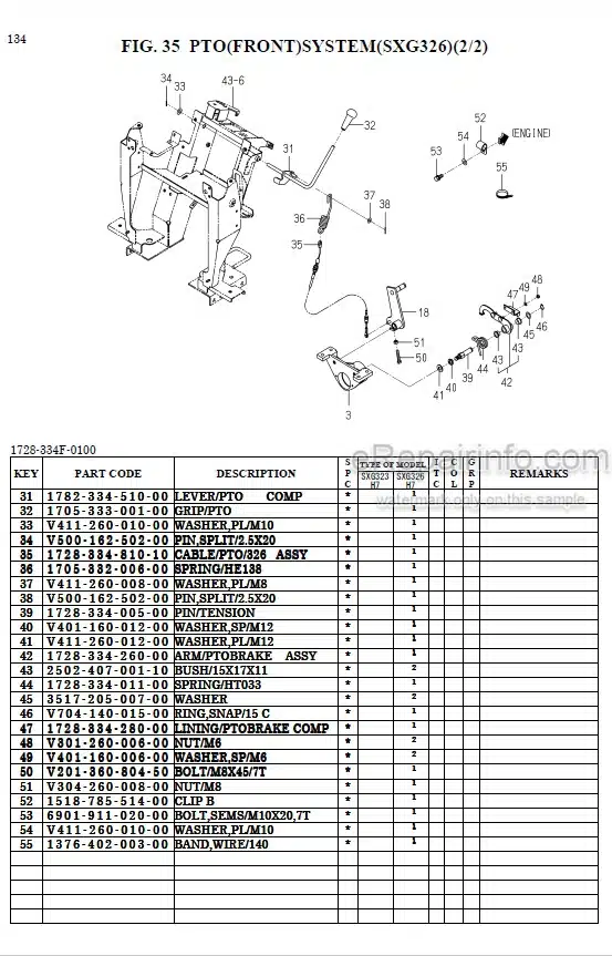 Photo 1 - Iseki SXG323H7 SXG326H7 Parts Catalog Garden Tractor 1728-097-420-0A