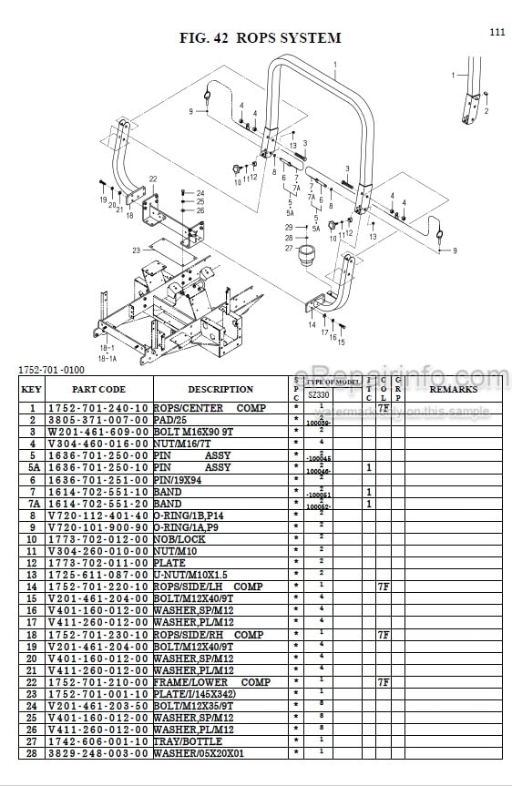Photo 1 - Iseki SZ330 Parts Catalogue Riding Mower 1752-097-300-10