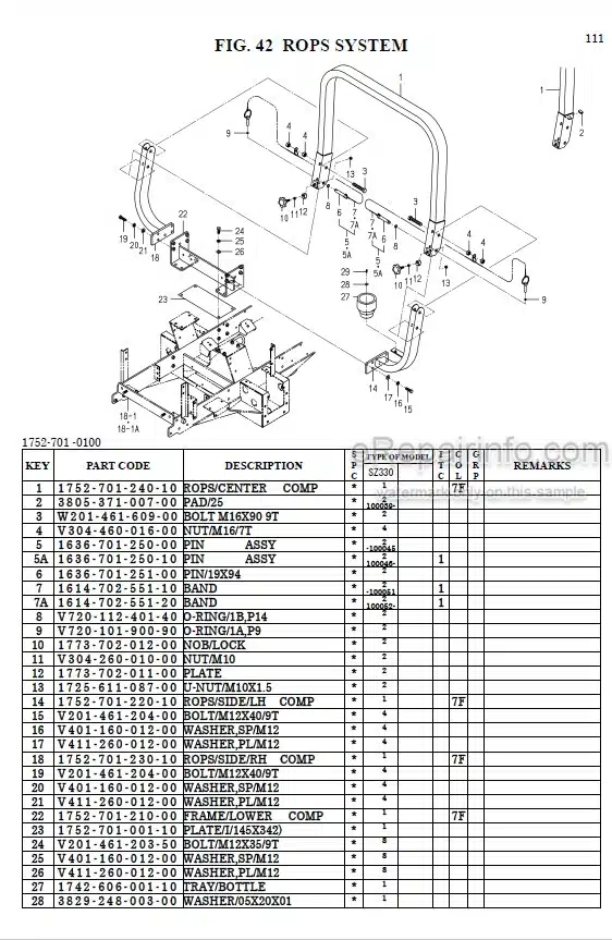 Photo 1 - Iseki SZ330 Parts Catalogue Riding Mower 1752-097-300-10